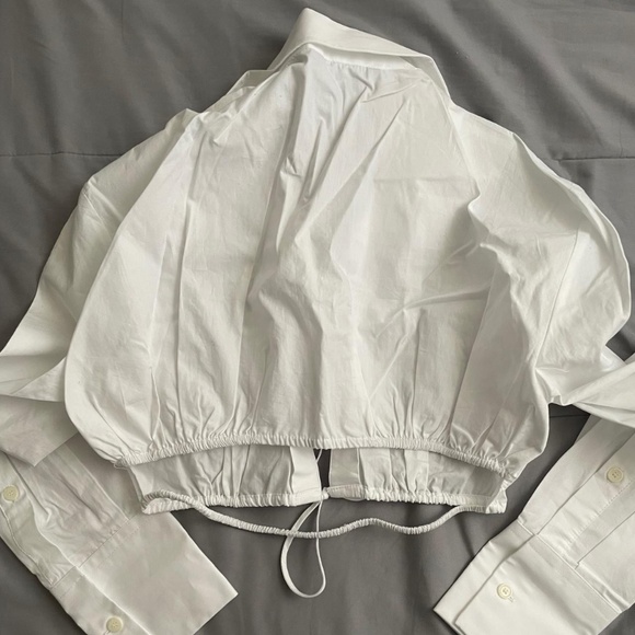 Zara White Cropped Poplin Shirt with Ties - Picture 3 of 5